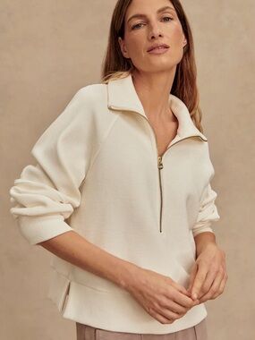 $130 Varley Cream Half-Zip Pullover Sweater